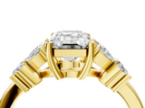Yellow gold Emerald Diamond Floral Cluster Ring with Solitaire Band and Prong Setting_79