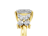 Yellow gold Emerald Diamond Floral Cluster Ring with Solitaire Band and Prong Setting_80