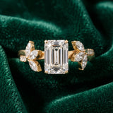 Yellow gold Emerald Diamond Floral Vine Solitaire Engagement Ring_16