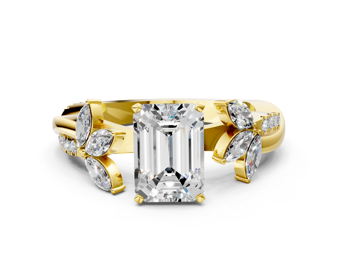 Yellow gold Emerald Diamond Floral Vine Solitaire Engagement Ring_17