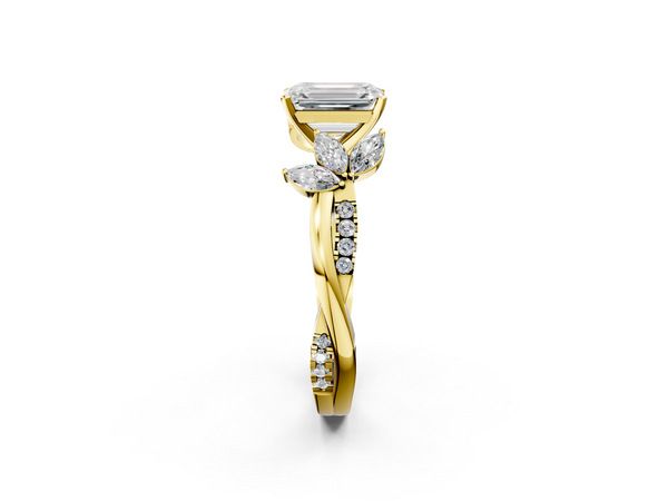Yellow gold Emerald Diamond Floral Vine Solitaire Engagement Ring
