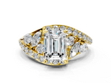 Yellow gold Emerald Diamond Halo Ring with Marquise and Pavé Band in Prong Setting_91