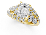 Yellow gold Emerald Diamond Halo Ring with Marquise and Pavé Band in Prong Setting_92