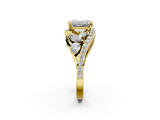 Yellow gold Emerald Diamond Halo Ring with Marquise and Pavé Band in Prong Setting_93