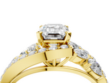 Yellow gold Emerald Diamond Halo Ring with Marquise and Pavé Band in Prong Setting_95