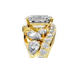 Yellow gold Emerald Diamond Halo Ring with Marquise and Pavé Band in Prong Setting_96