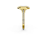 Yellow gold Emerald Diamond Halo Ring with Milgrain Frame and Pavé Band 2