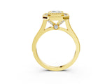 Yellow gold Emerald Diamond Halo Ring with Milgrain Frame and Pavé Band 3
