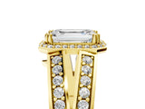 Yellow gold Emerald Diamond Halo Ring with Split Shank Pavé Band and Four-Prong Setting_11