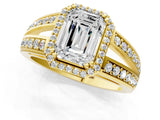 Yellow gold Emerald Diamond Halo Ring with Split Shank Pavé Band and Four-Prong Setting_7