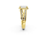 Yellow gold Emerald Diamond Halo Ring with Split Shank Pavé Band and Four-Prong Setting_8