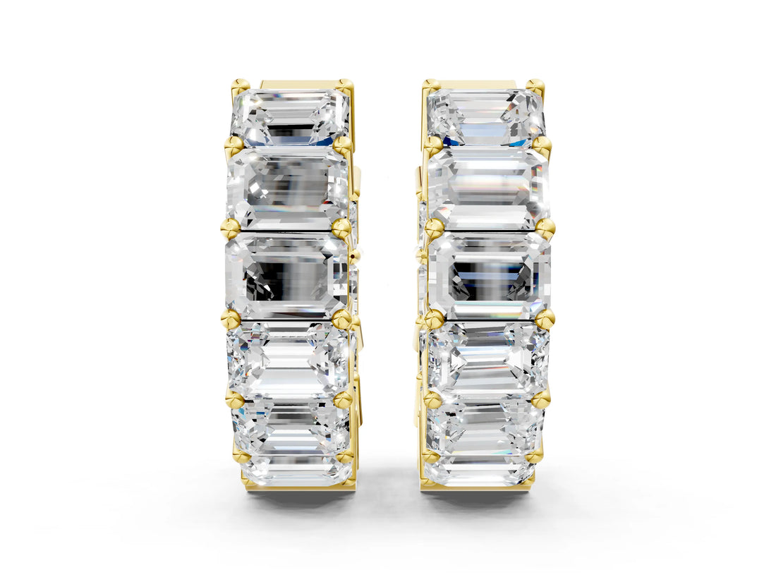 Yellow gold Emerald Diamond Huggie Hoop Earrings_22