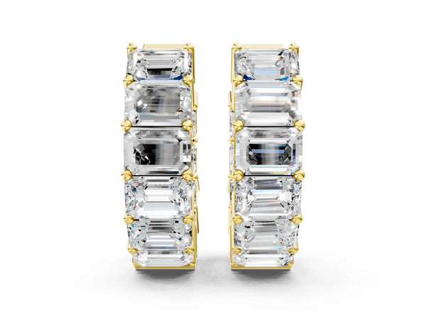 Yellow gold Emerald Diamond Huggie Hoop Earrings