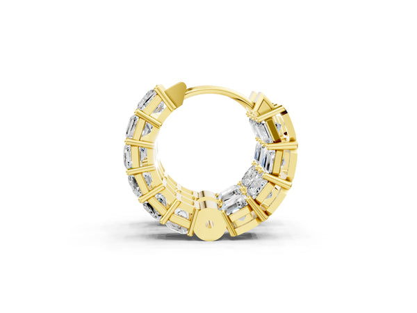 Yellow gold Emerald Diamond Huggie Hoop Earrings