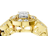 Yellow gold Emerald Diamond Milgrain Marquise Filigree Engagement Ring with Prong Setting_10