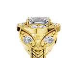 Yellow gold Emerald Diamond Milgrain Marquise Filigree Engagement Ring with Prong Setting_11