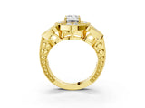 Yellow gold Emerald Diamond Milgrain Marquise Filigree Engagement Ring with Prong Setting_9