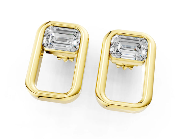 Yellow gold Emerald Diamond Open Frame Stud Earrings