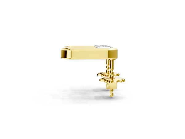 Yellow gold Emerald Diamond Open Frame Stud Earrings