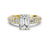 Yellow gold Emerald Diamond Pavé Band Solitaire Ring with Four-Prong Setting_49