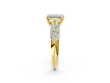 Yellow gold Emerald Diamond Pavé Band Solitaire Ring with Four-Prong Setting_51