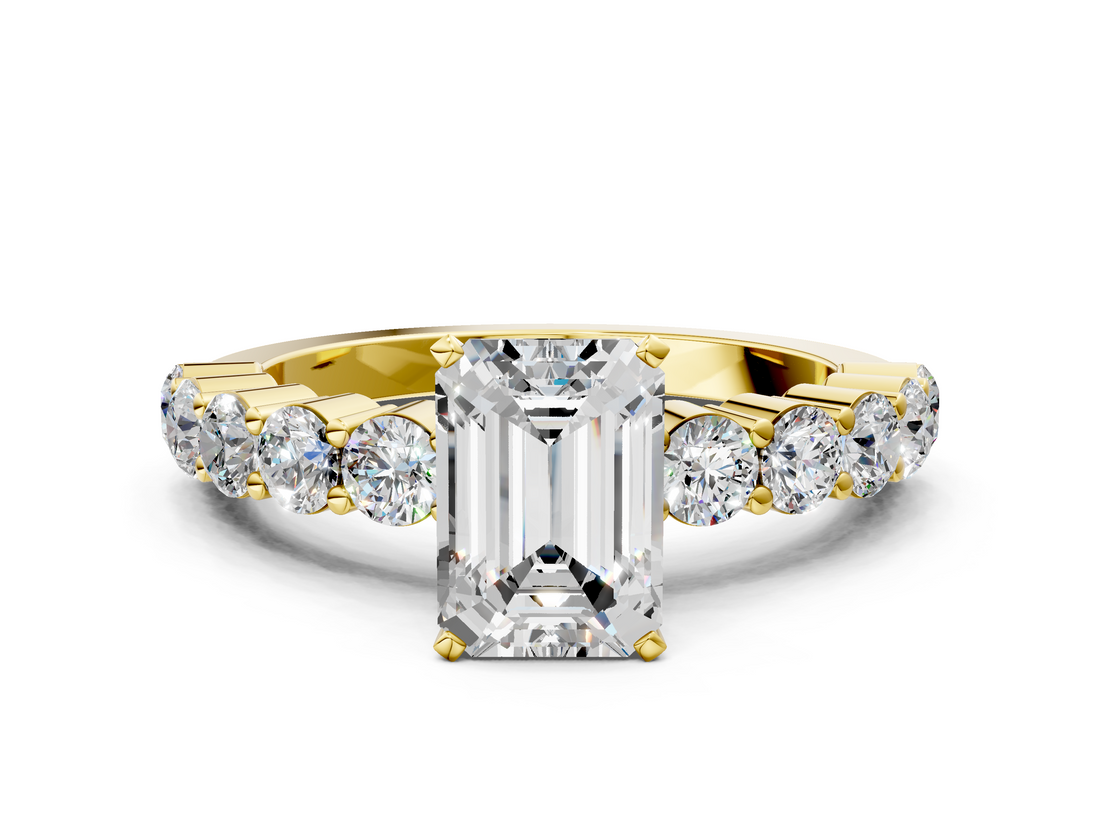 Yellow gold Emerald Diamond Pavé Band Solitaire with Four-Prong Setting_16