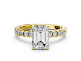 Yellow gold Emerald Diamond Pavé Band Solitaire with Four-Prong Setting_208