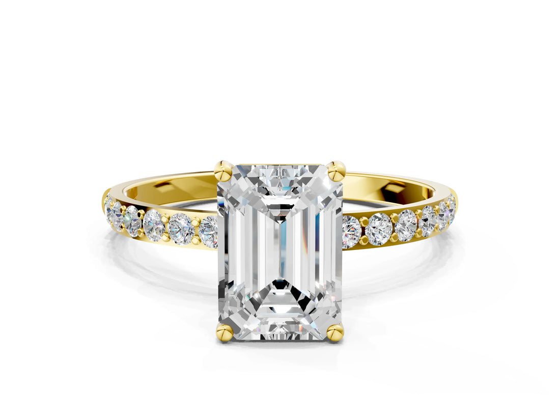 Yellow gold Emerald Diamond Pavé Band with Six-Prong Setting_35