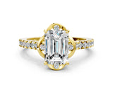 Yellow gold Emerald Diamond Pave Band with Floral Prong Setting_27