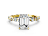 Yellow gold Emerald Diamond Prong Set Engagement Ring with Pave Band_212