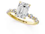 Yellow gold Emerald Diamond Prong Set Engagement Ring with Pave Band_213