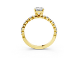 Yellow gold Emerald Diamond Prong Set Engagement Ring with Pave Band_215