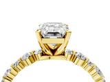 Yellow gold Emerald Diamond Prong Set Engagement Ring with Pave Band_216