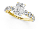 Yellow gold Emerald Diamond Prong Setting with Side Stones on a Pave Band_157