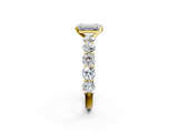 Yellow gold Emerald Diamond Prong Setting with Side Stones on a Pave Band_158