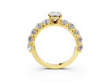 Yellow gold Emerald Diamond Prong Setting with Side Stones on a Pave Band_159