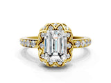 Yellow gold Emerald Diamond Solitaire Ring with Shared Prong Pavé Band_54