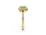 Yellow gold Emerald Diamond Solitaire Ring with Shared Prong Pavé Band_56