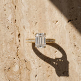 Yellow gold Emerald Diamond Solitaire with Pave Band and Six-Prong Setting_15