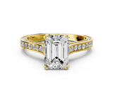 Yellow gold Emerald Diamond Solitaire with Pave Band and Six-Prong Setting_32