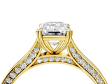 Yellow gold Emerald Diamond Solitaire with Pave Band and Six-Prong Setting_36