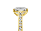 Yellow gold Emerald Diamond Solitaire with Pave Band and Six-Prong Setting_37