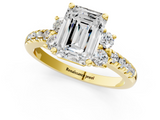 Yellow gold Emerald Diamond Three-Stone Pave Band with Four-Prong Setting_33
