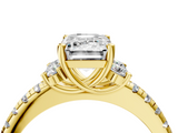 Yellow gold Emerald Diamond Three-Stone Pave Band with Four-Prong Setting_36