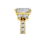 Yellow gold Emerald Diamond Three-Stone Pave Band with Four-Prong Setting_37