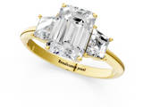 Yellow gold Emerald Diamond Three-Stone Ring with Trapezoid Side Stones and Prong Setting_24