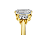 Yellow gold Emerald Diamond Three-Stone Ring with Trapezoid Side Stones and Prong Setting_28