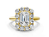 Yellow gold Emerald Halo Cluster Diamond Engagement Ring with Prong Setting and Polished Band_21