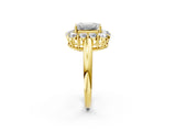 Yellow gold Emerald Halo Cluster Diamond Engagement Ring with Prong Setting and Polished Band_23