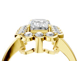 Yellow gold Emerald Halo Cluster Diamond Engagement Ring with Solitaire Band and Prong Setting_53